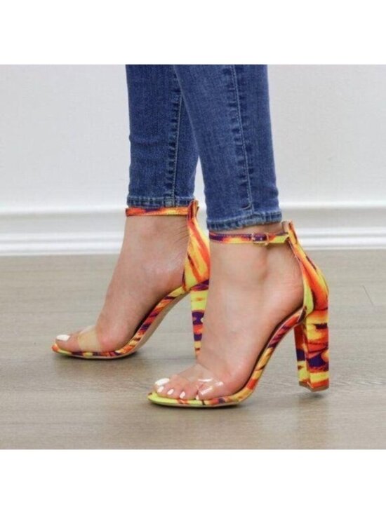 NOBULL Shoes - Ankle Strap Chunky Heeled Sandals, Clear Toe Band